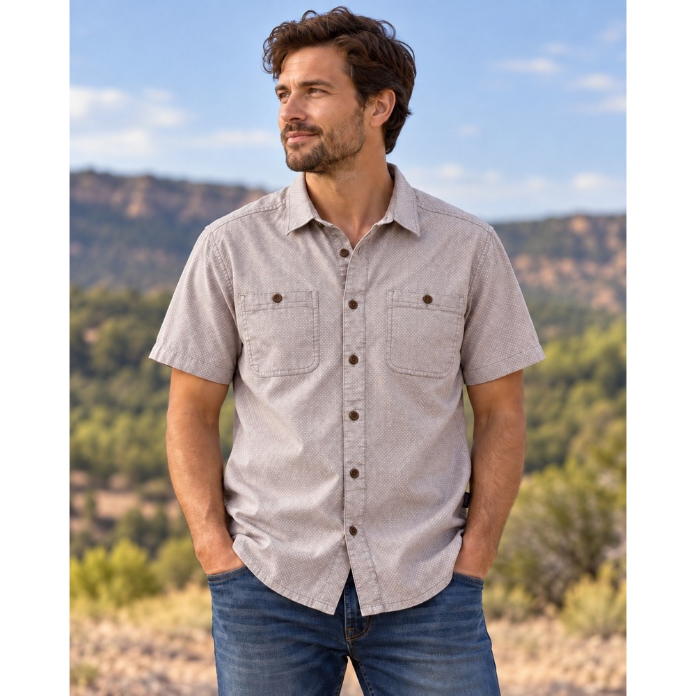 Patagonia Men's M Short Sleeve Button Front Shirt Taupe Mauve Organic Cotton